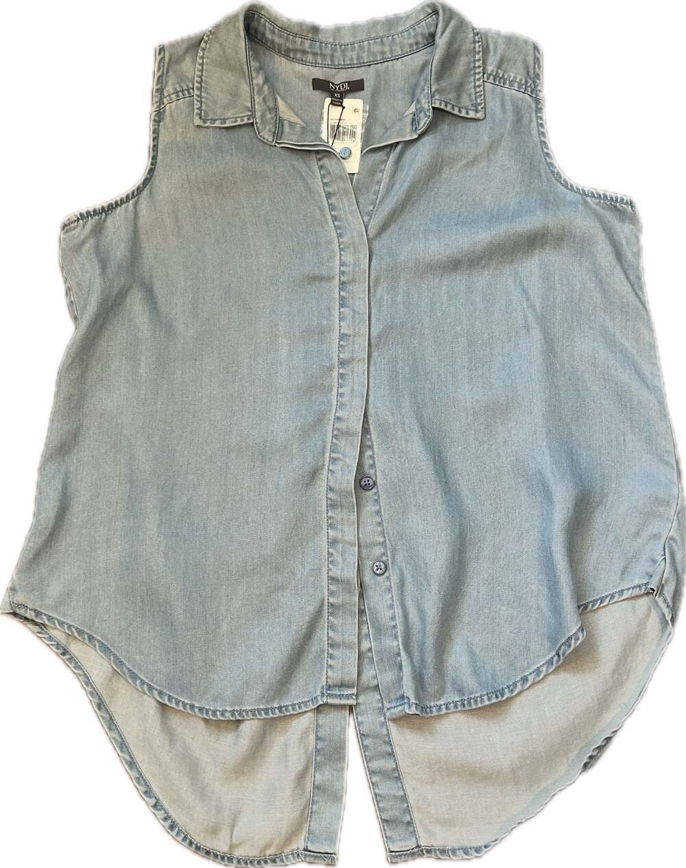 NYDJ Sleeveless Button-Down Denim Chambray Tunic Shirt Coastal Minimalist NWT